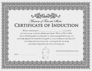 A certificate of induction with ornate borders and official text.