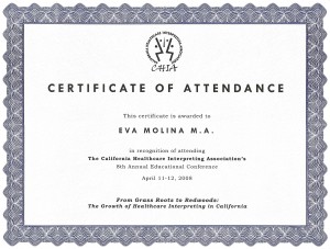 Certificate of Attendance awarded to Eva Polina M.A.