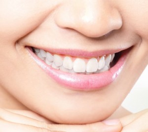 Close-up of a bright, healthy smile with white teeth.
